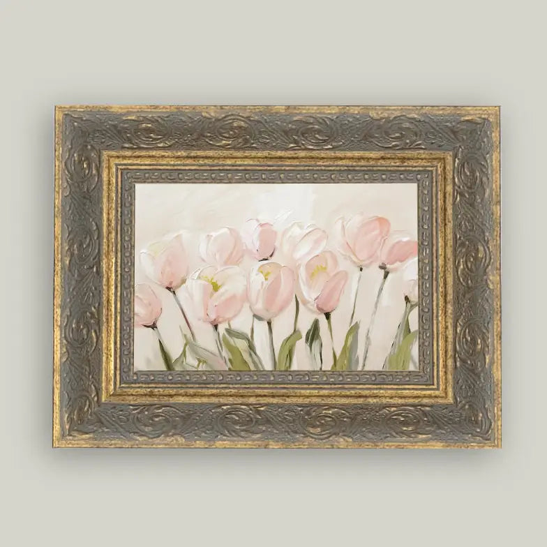 Pink Tulips Framed Antique Art