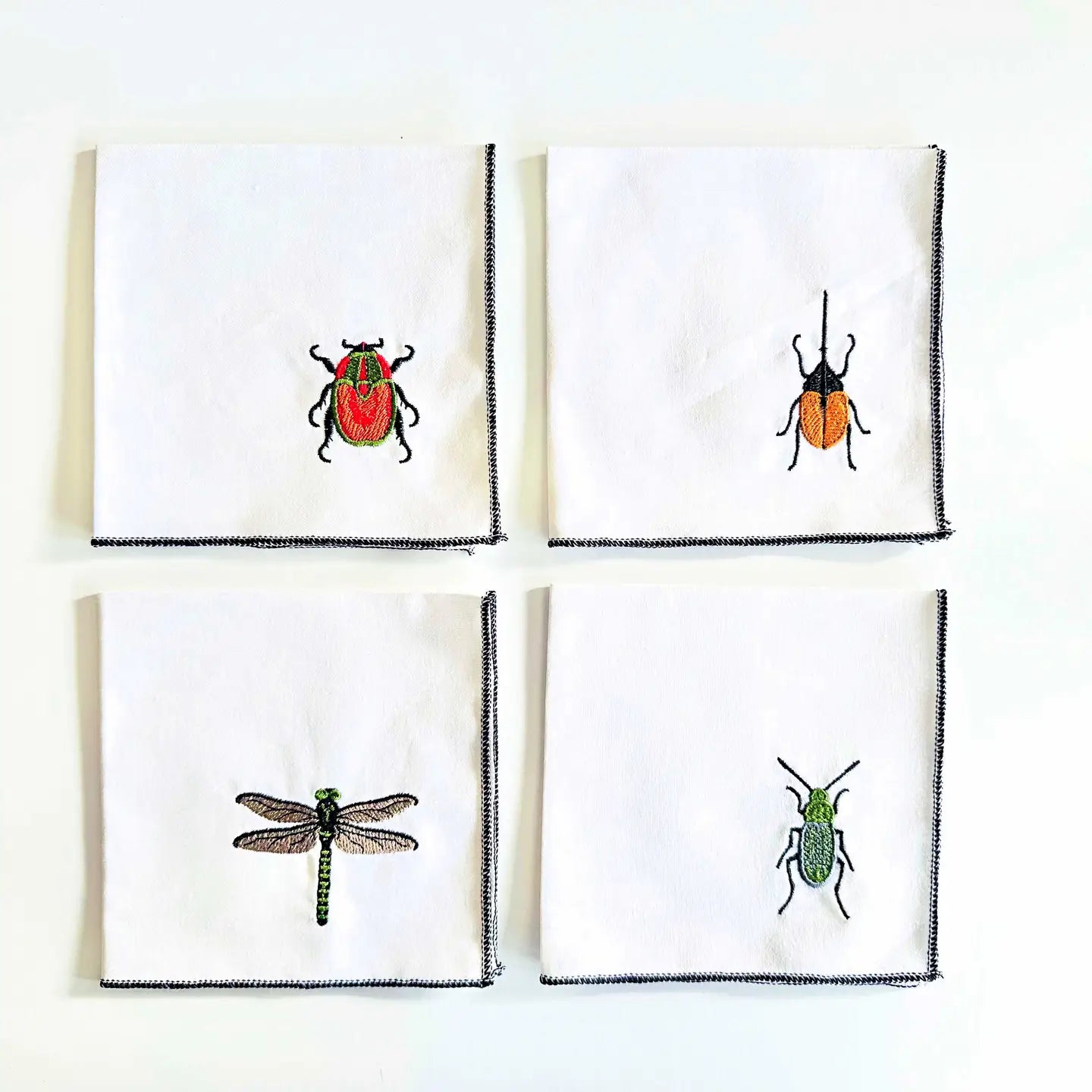 Insect Embroidery Linen Cloth Napkins