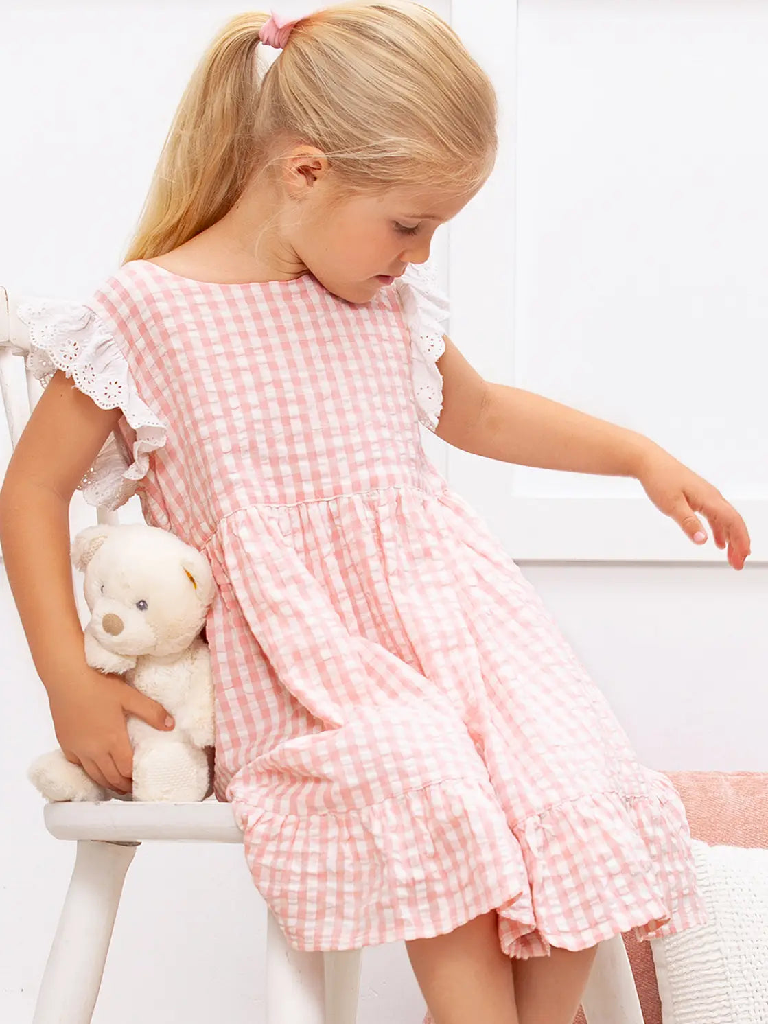 Pink Gingham Eyelet Flutter