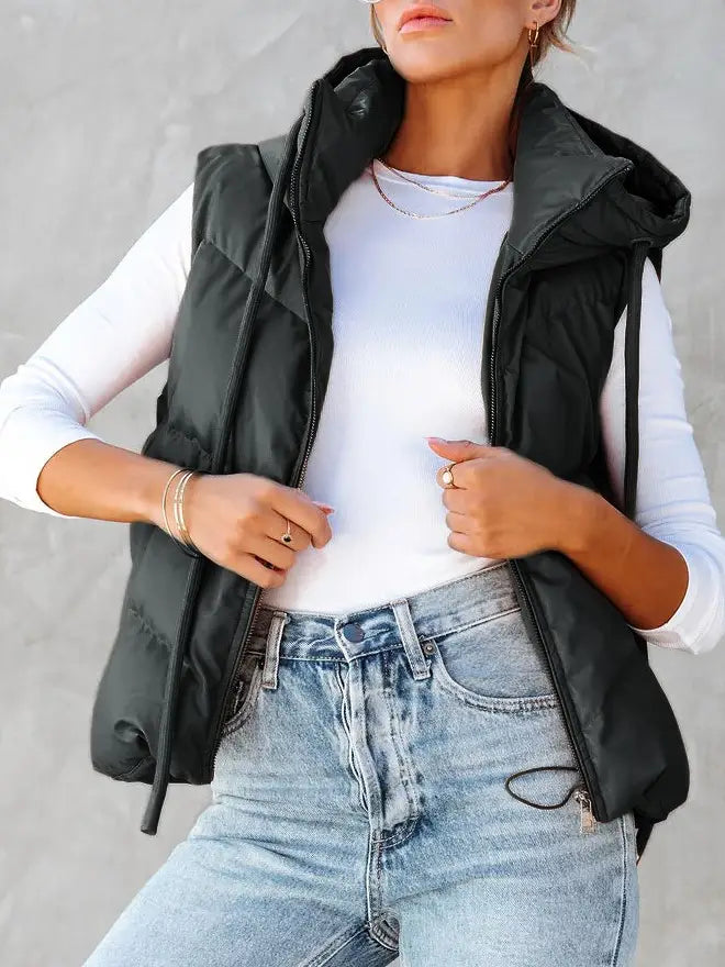 Hooded Puffer Double Slip Pocket Waistcoat