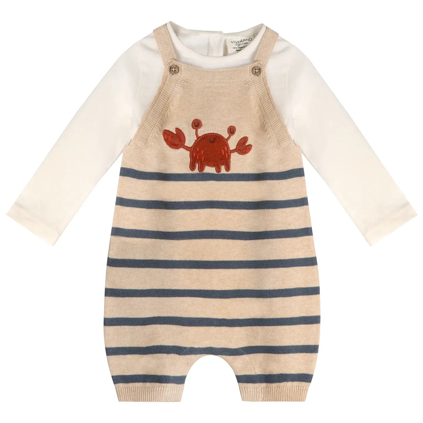 Crab Embroidered Knit Baby Romper Set