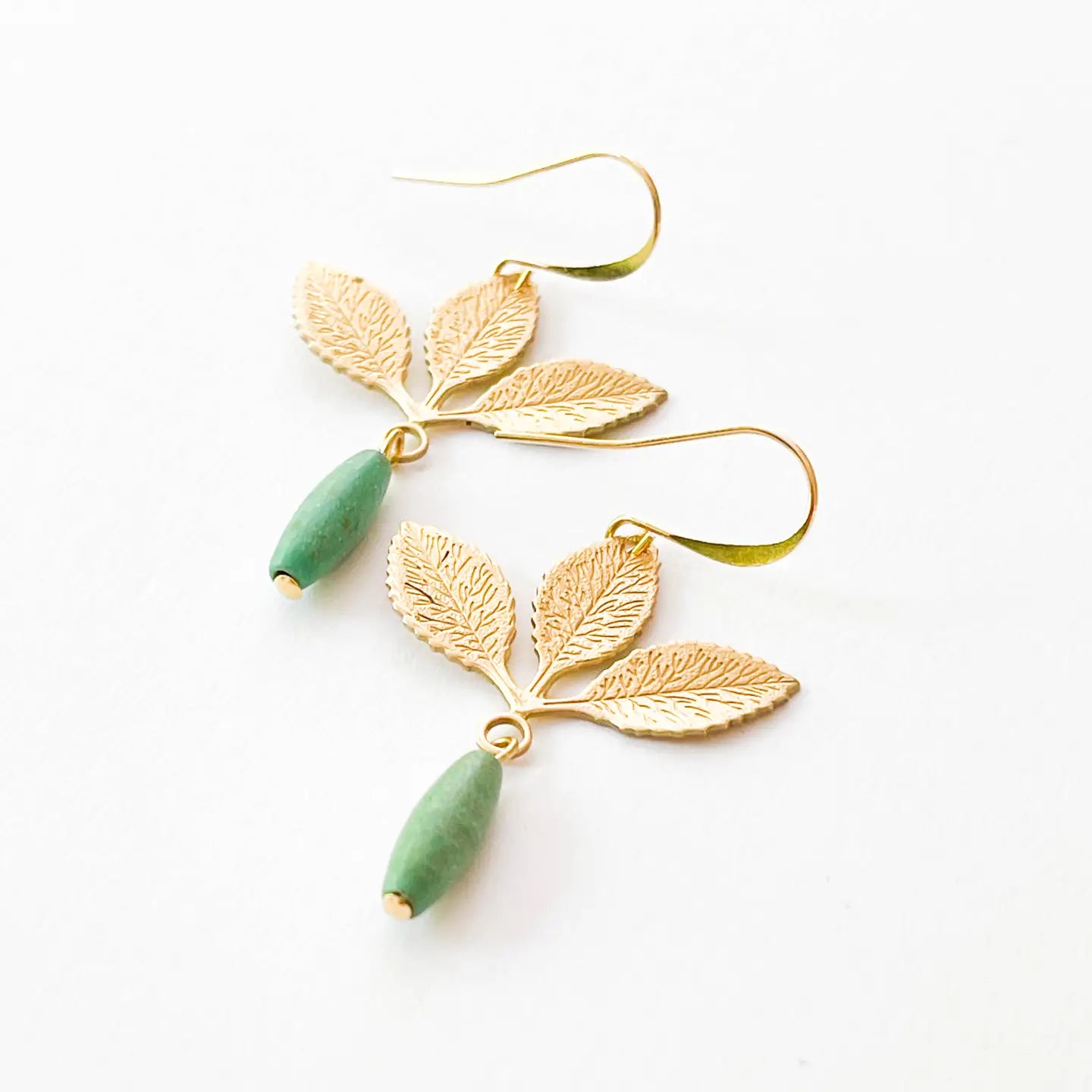 Three Leaf Earrings with Turquoise Beads