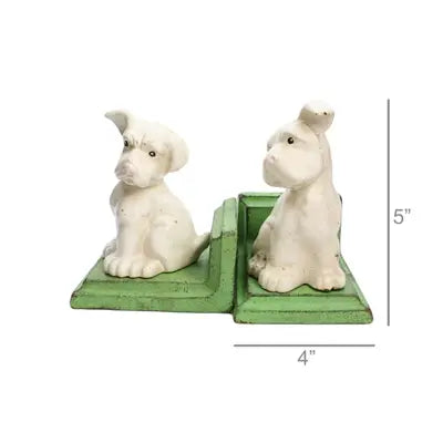 White Puppy Bookends - Cast Iron - White