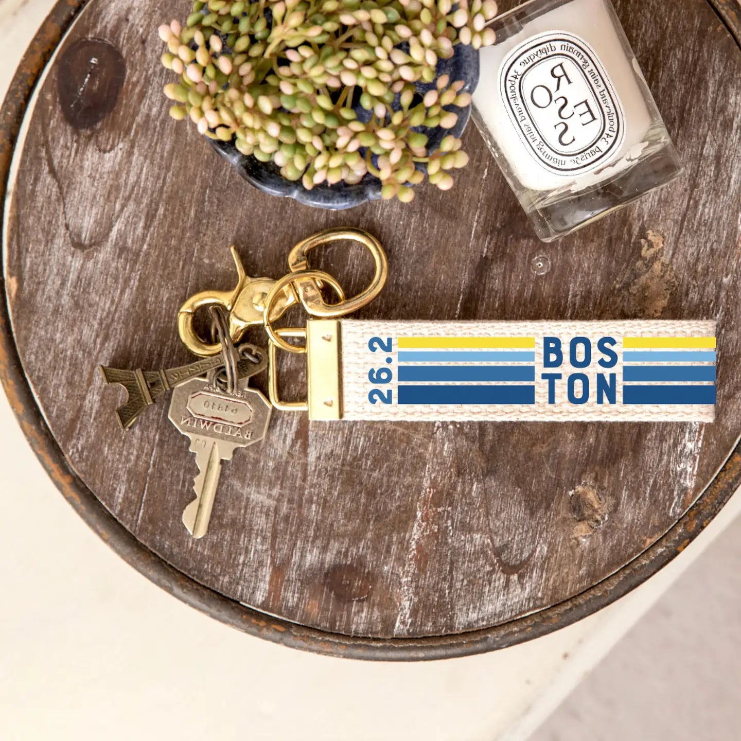 Boston 26.2 Stripes Keychain