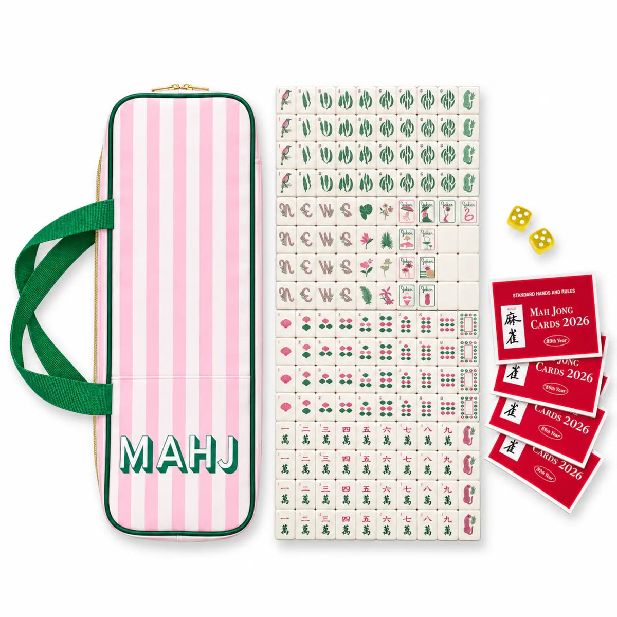 Palm Resort Mahjong Tile Set with Striped Storage Bag