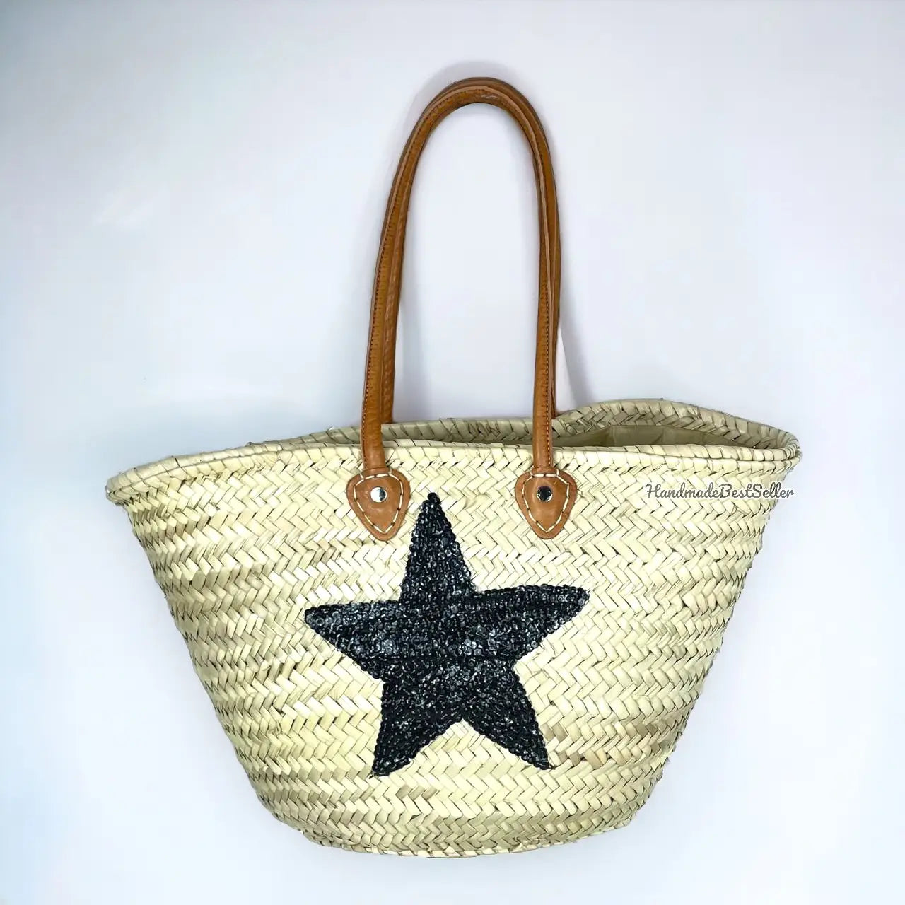 Beach Bags Totes, Sequined with Leather Handles