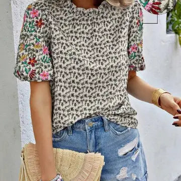 Floral Embroidered Blouses Tops