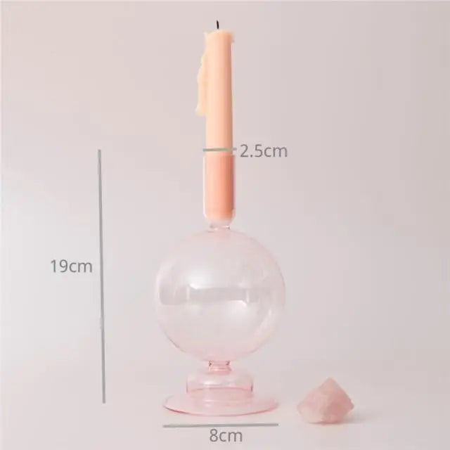 Pink Glass Candle Holder & Vase Set
