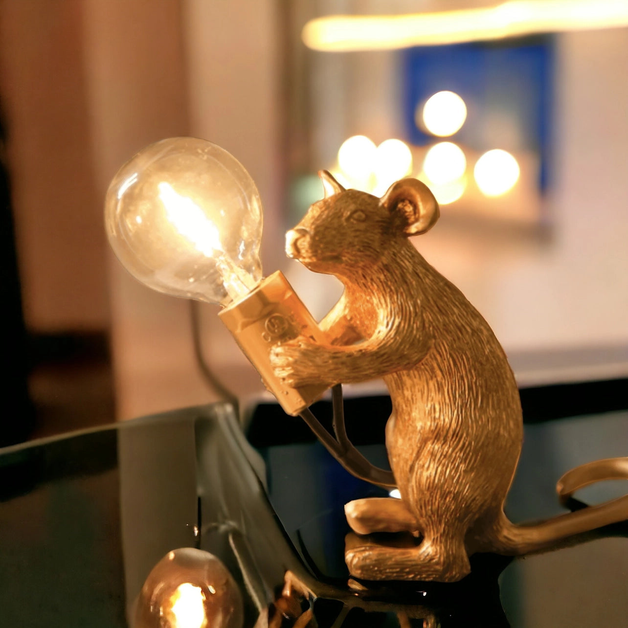 Gold Plated Mouse Resin Night Light | Creative Lamp