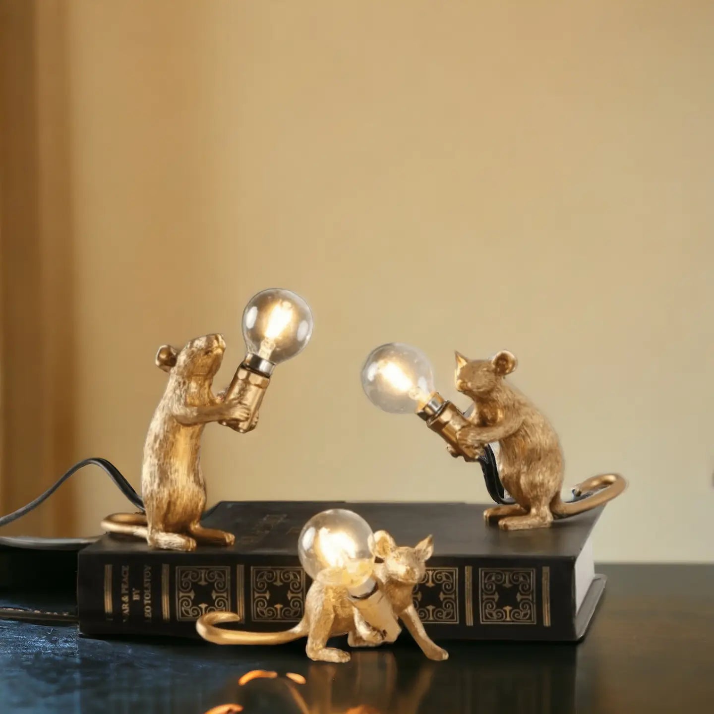 Gold Plated Mouse Resin Night Light | Creative Lamp