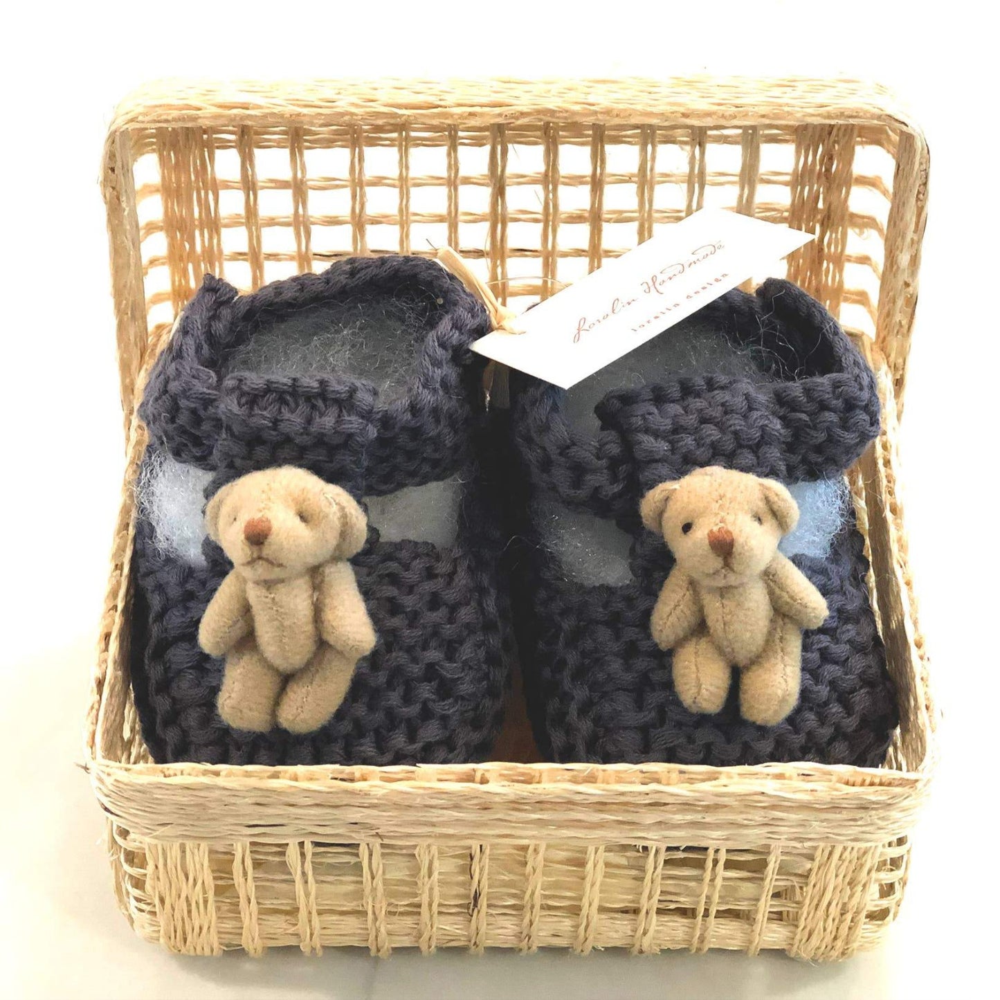 Dark Grey Bear Booties in Basket