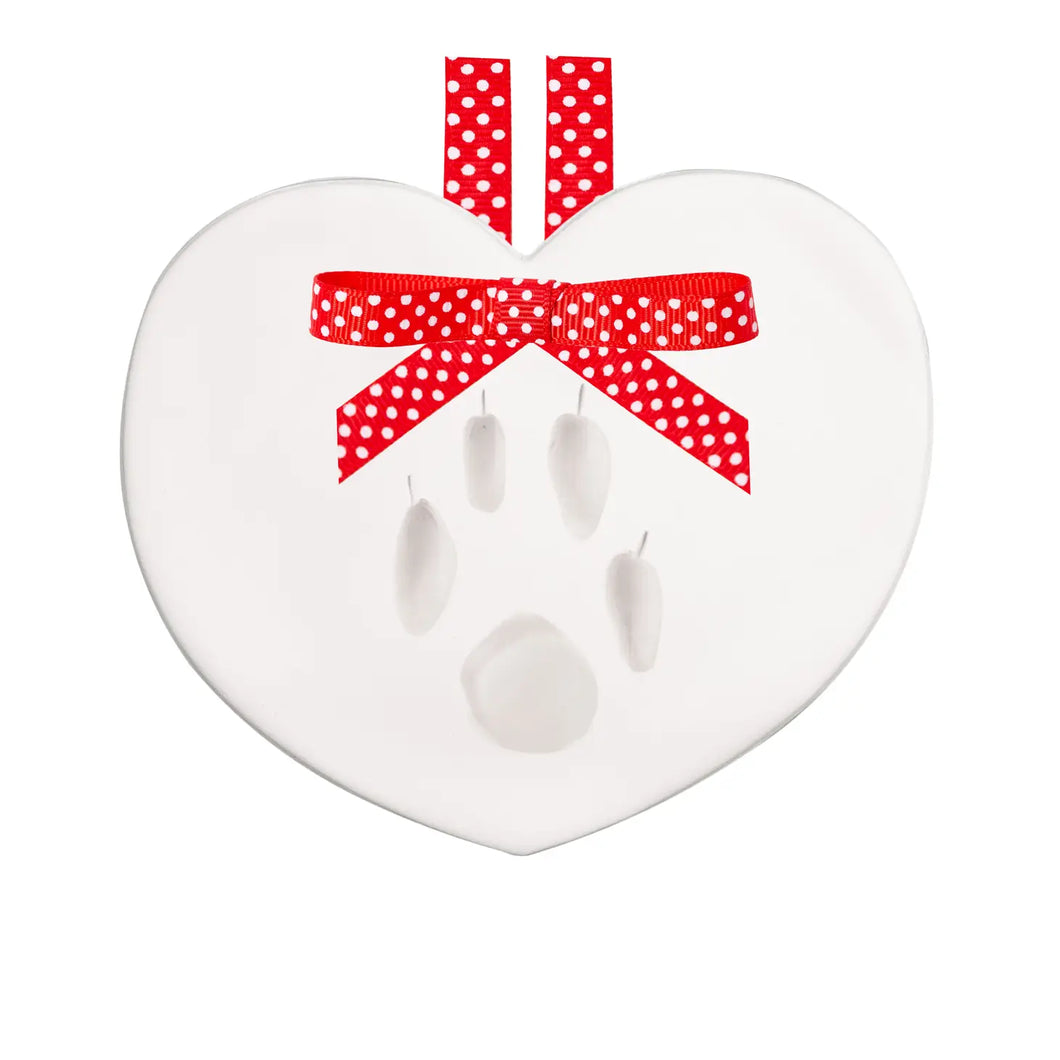 Pawprints Keepsake Hanging Holiday Ornament, Heart Shape