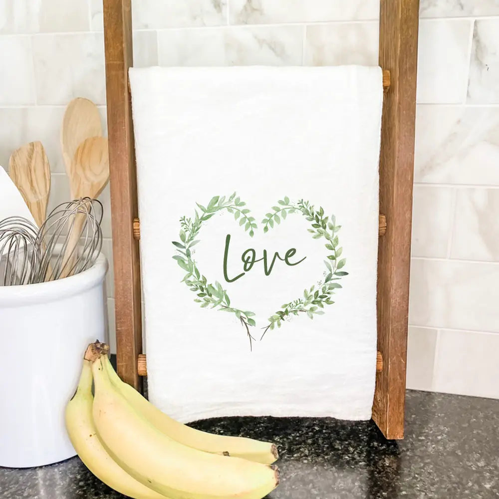 Love Greenery Heart Wreath - Valentine's / Wedding Tea Towel