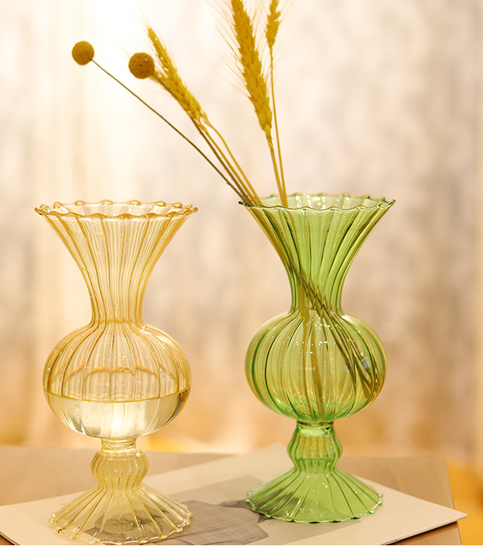 Handblown Honey Ribbed Glass Vase