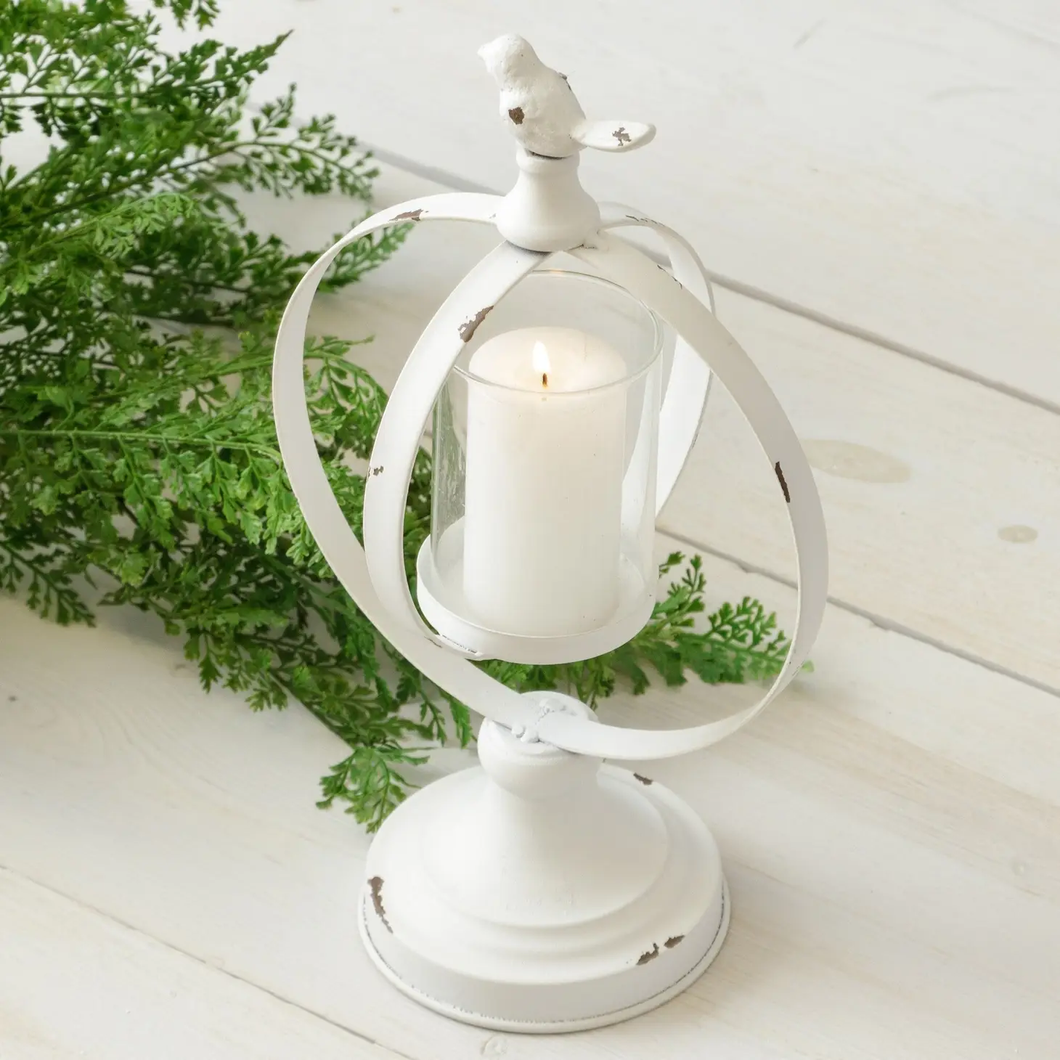 White Distressed Sphere Candle Holder
